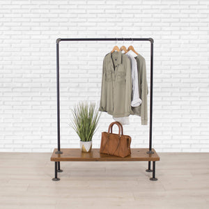 Industrial Pipe Clothing Rack with Wood Shelf