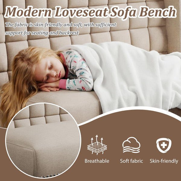 Upholstered Loveseat Bench with Back – Diamond Tufted Sofa Settee