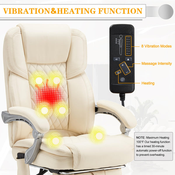Executive Office Chair with Footrest, Massage & Heat