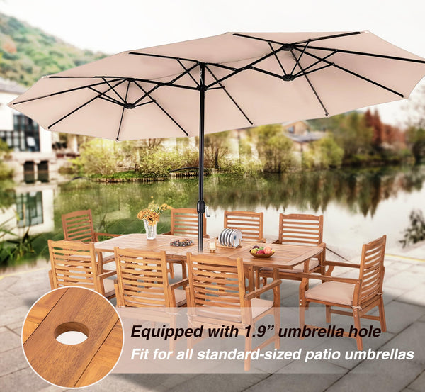 Extendable Acacia Wood Outdoor Dining Set with Cushioned Chairs
