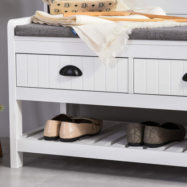 Hall Tree Entryway Bench with Coat Rack, Shoe Rack, Storage Drawers & Padded Seat