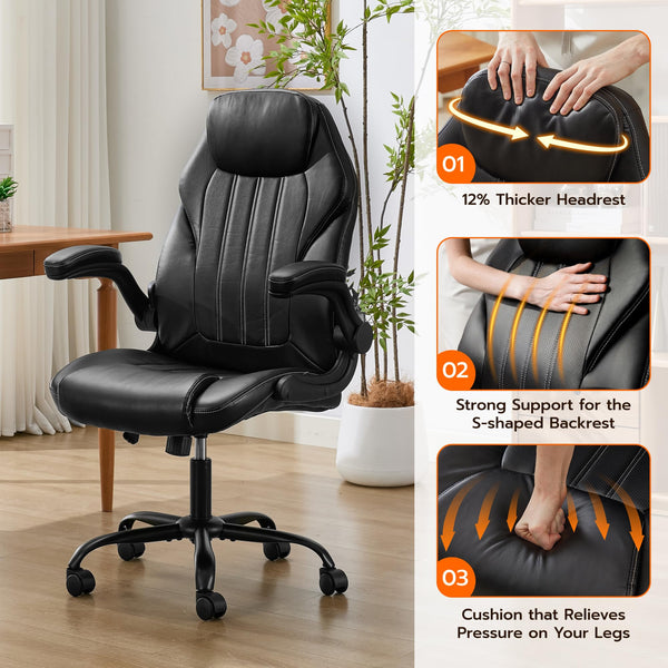 Ergonomic Office Chair with Flip-Up Arms & Adjustable Lumbar Support