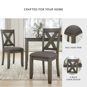 7-Piece Rustic Dining Set – Rectangular Table & 6 X-Back Upholstered Chairs