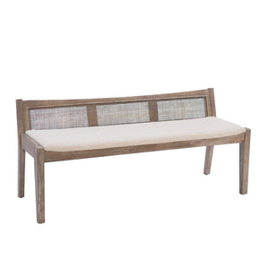 Low Back Cane Bench with Upholstered Seat