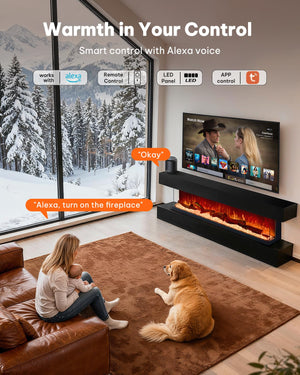 Triple-View Recessed Electric Fireplace Insert with Alexa & App Control