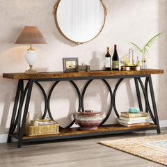 70.9" Industrial Console Table with 2-Tier Storage Shelf