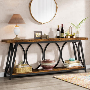 70.9" Industrial Console Table with 2-Tier Storage Shelf