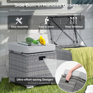 Outdoor Storage Ottoman Set of 2 – PE Rattan Wicker with Cushion