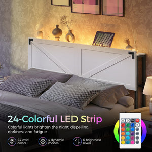 Farmhouse Headboard with LED Lights & USB Charging Ports