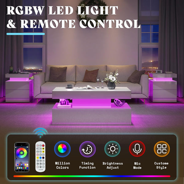 3-Piece LED Coffee Table Set with End Tables & Charging Station