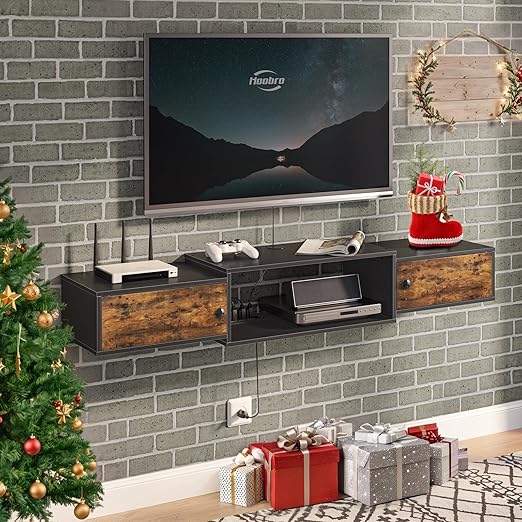 55" Floating TV Stand with Power Outlets & Doors