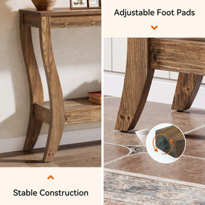 Solid Wood Farmhouse Console Table with 2-Tier Shelf