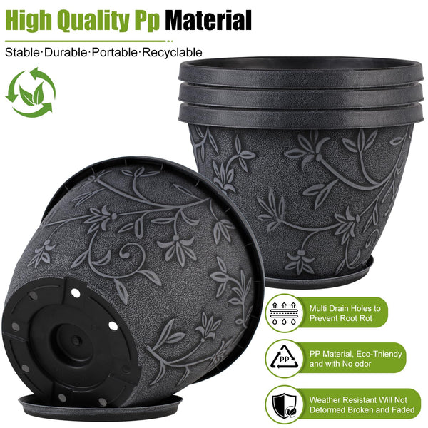 4-Pack Large Plant Pots with Drainage Hole & Saucer — 8/10/12/16 Inch