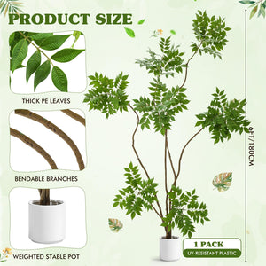 6 ft Artificial Sumac Tree with Pot – Indoor Faux Floor Plant