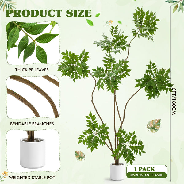 6 ft Artificial Sumac Tree with Pot – Indoor Faux Floor Plant