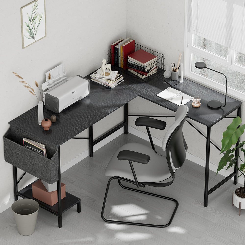 L-Shaped Gaming & Home Office Desk with CPU Stand and Side Storage Bag