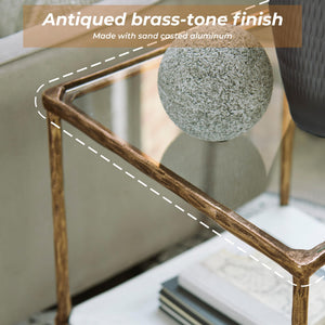 Glass Top Accent Table with Marble Shelf & Metal Frame