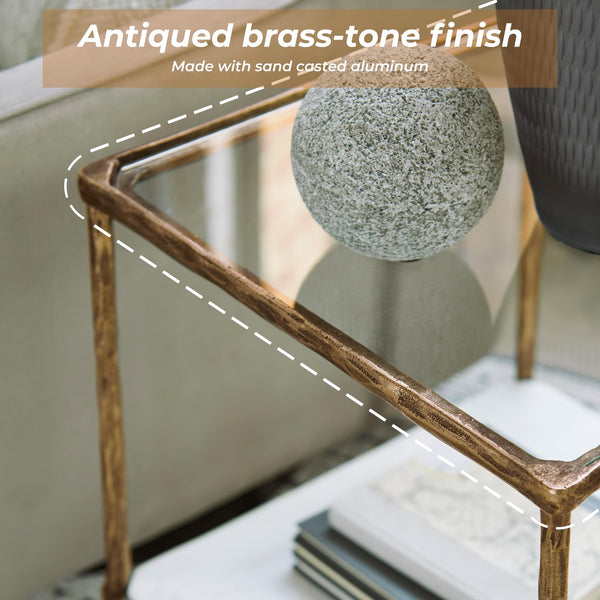 Glass Top Accent Table with Marble Shelf & Metal Frame