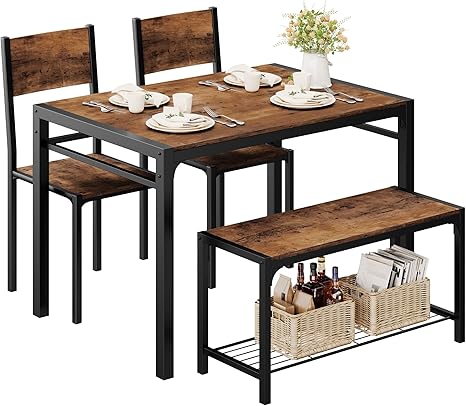 4-Piece Dining Set with Bench for 4