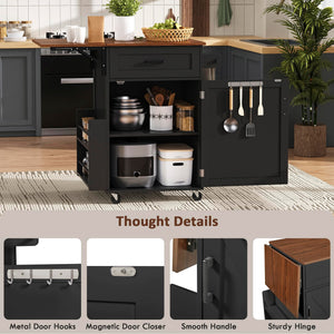 Rolling Kitchen Island with Drop Leaf & Storage