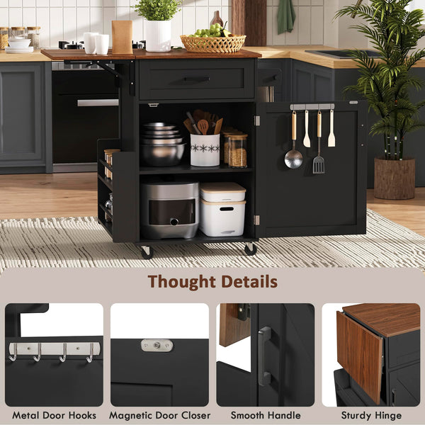Rolling Kitchen Island with Drop Leaf & Storage