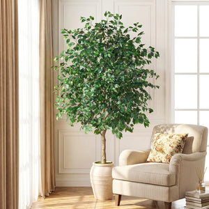 Tall Artificial Ficus Tree with Planter – Silk Leaves Indoor Faux Plant