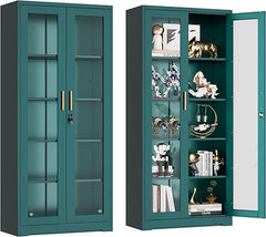 Metal Glass Display Cabinet with Lockable Doors & Adjustable Shelves