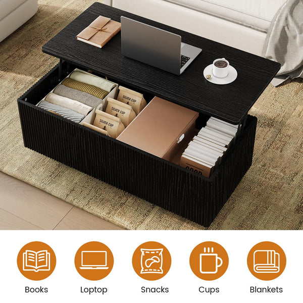 Fluted Lift-Top Coffee Table with Hidden Storage