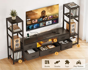 TV Stand with LED Lights, Power Outlets & 5 Fabric Drawers – 71" & 87"