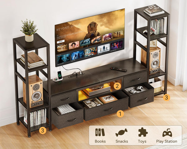 TV Stand with LED Lights, Power Outlets & 5 Fabric Drawers – 71" & 87"