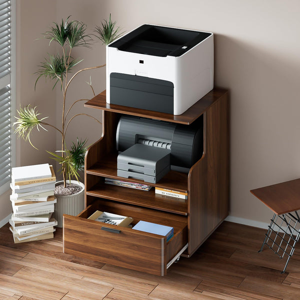 Rolling Printer Stand with Drawer & 3-Tier Storage Shelves