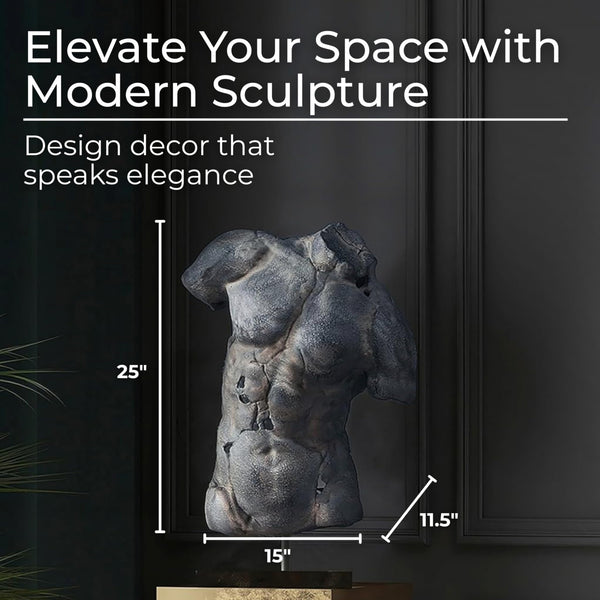 Modern Cracked Male Torso Sculpture – Polyresin Statue – 15"x9"x25"