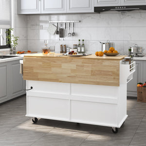 Rolling Kitchen Island Cart with Drop Leaf & Storage Cabinet