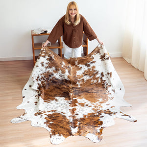 Genuine Cowhide Area Rug 6x7 ft – Natural Leather Floor Rug