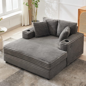 60-Inch Oversized Chaise Lounge Sofa with Charging Station & Cup Holders