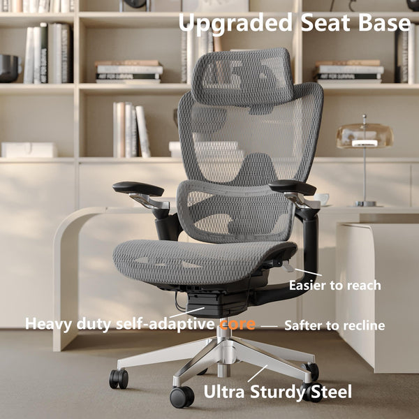 Ergonomic Mesh Office Chair with 3D Lumbar Support, 5D Armrests & 4D Headrest