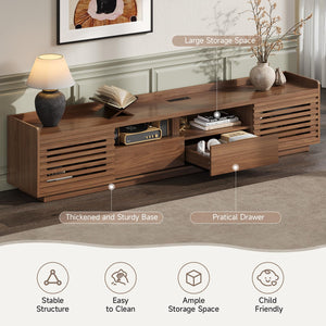 78.7" TV Stand with Sliding Doors & Drawers – Walnut