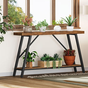 47-Inch 2-Tier Console Table with Storage Shelf – Rustic Brown