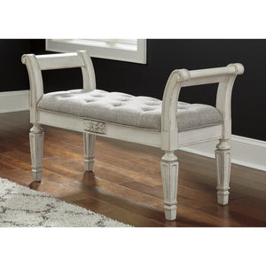 French Country Tufted Accent Bench – Antique White