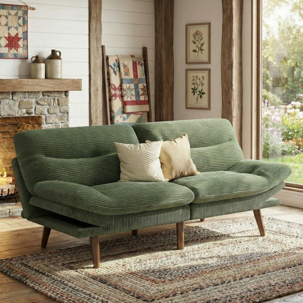 Convertible Futon Sofa Bed with Adjustable Backrest & Armrests