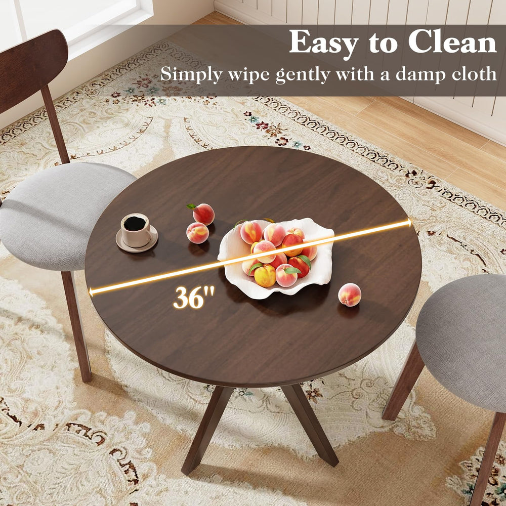 5-Piece Round Dining Table Set with 4 Chairs – Rubber Wood Legs, Brown