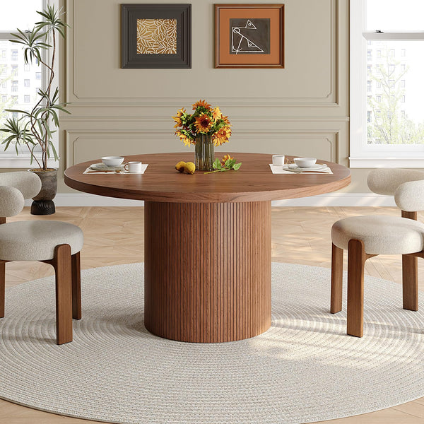 47-Inch Round Dining Table with Wood Strip Base