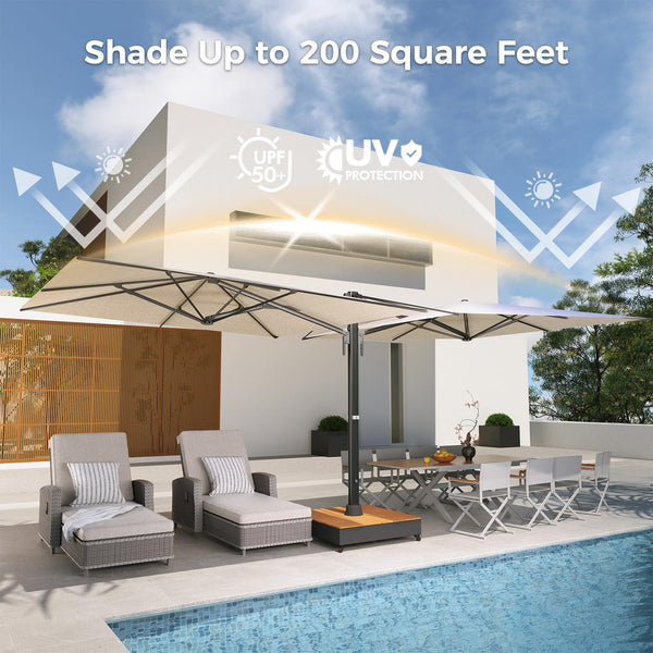 10x10 FT Double-Sided Cantilever Patio Umbrella with Base & Cover