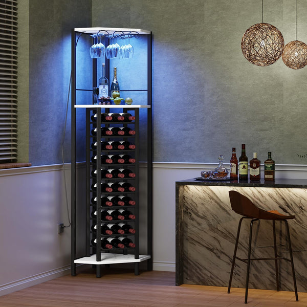 4-Tier Freestanding Wine Rack with Bar Cabinet and Glass Holder