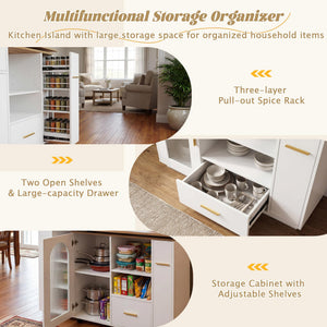 Rolling Kitchen Island with Extendable Table & Storage