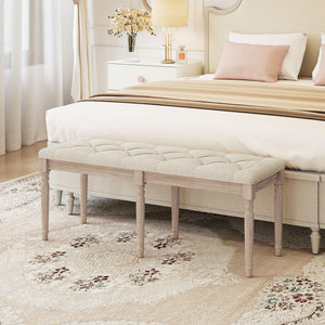 47.5" Tufted Upholstered Bench with Rubber Wood Frame