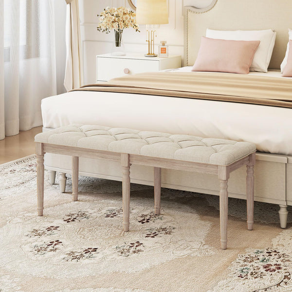 47.5" Tufted Upholstered Bench with Rubber Wood Frame