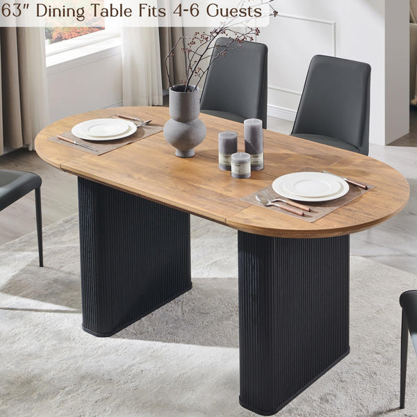 63" Fluted Oval Dining Table for 4–6 | Mid-Century Modern | Engineered Wood