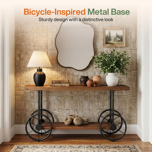 Industrial 2-Tier Console Table with Storage Shelf