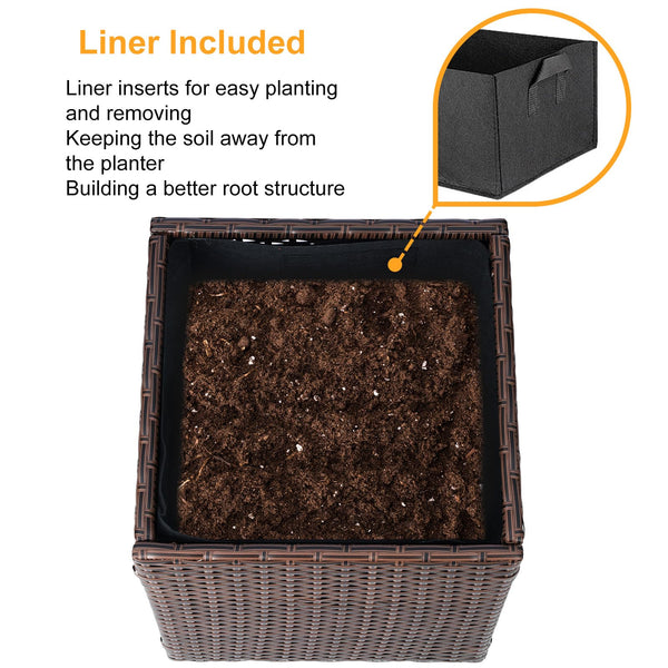 Set of 2 Large Square PE Rattan Planters with Removable Liner